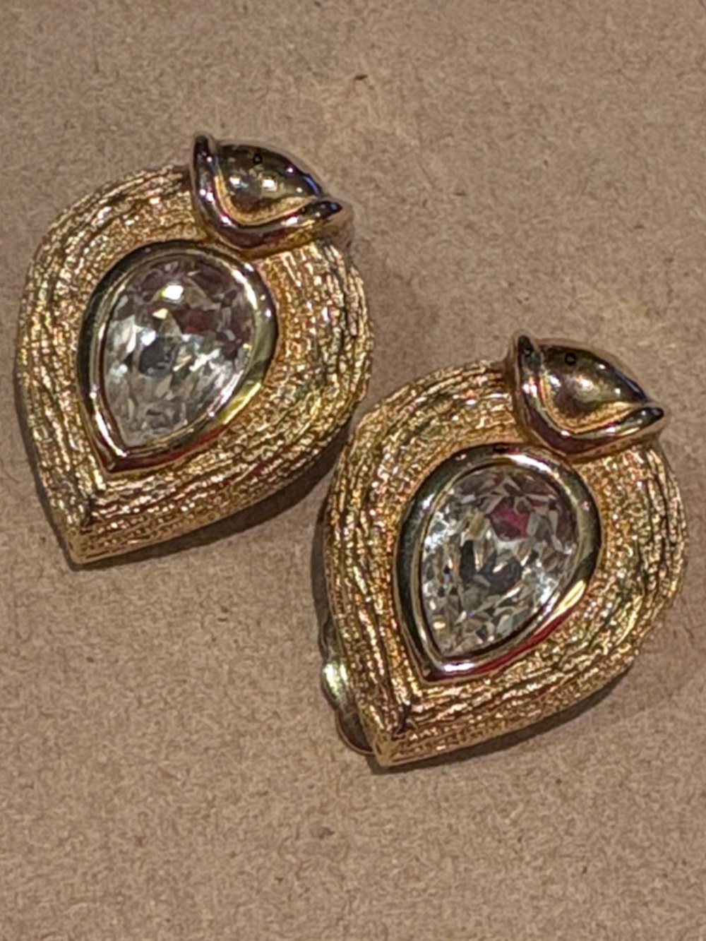 Dior Vintage 80’s Dior Gold-tone Teardrop Crystal Clip Earrings - Picture 7 of 8
